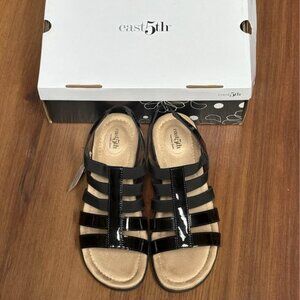 East 5th EF Ivey Slip On Sandal Women's Sz 9.5M Black Wedge Heel Sling back